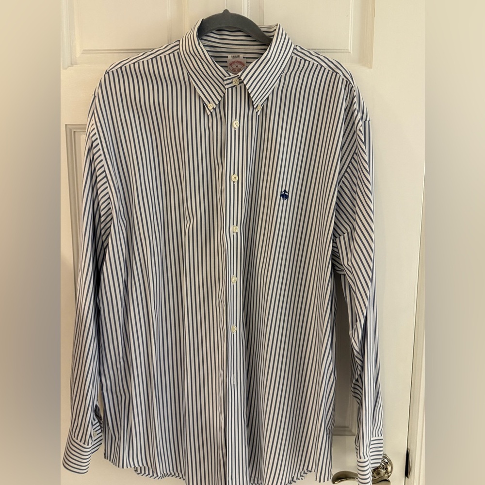Brooks Brothers Navy and White Striped Dress Shirt
